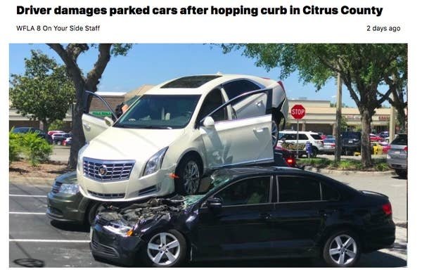 cadillac on top of two cars - Driver damages parked cars after hopping curb in Citrus County Wfla 8 On Your Side Statt 2 days ago Stop