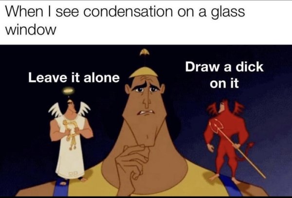 ethical dilemma meme - When I see condensation on a glass window Draw a dick Leave it alone on it