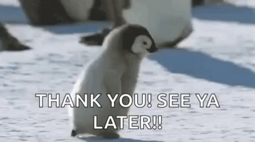 thank you see ya later! penguin walking on snow
