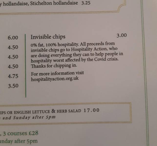 “The way they incorporated a charitable donation option into the menu in the Steak House I was just at.”