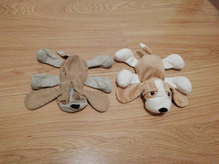 “My 14 years old well worn toy compared to a new one found from second hand shop.”