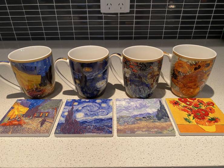 “My new housemate and I discovered that her coasters match my mugs (almost) perfectly.”