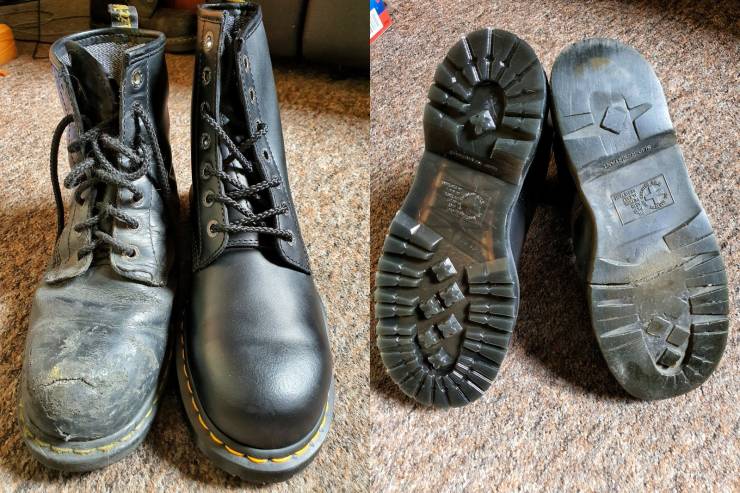 “Work boots, two years old vs. brand new.”