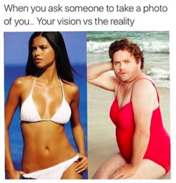 awkward bathing suit - When you ask someone to take a photo of you.. Your vision vs the reality