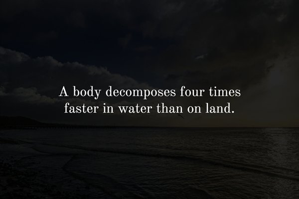 sky - A body decomposes four times faster in water than on land.