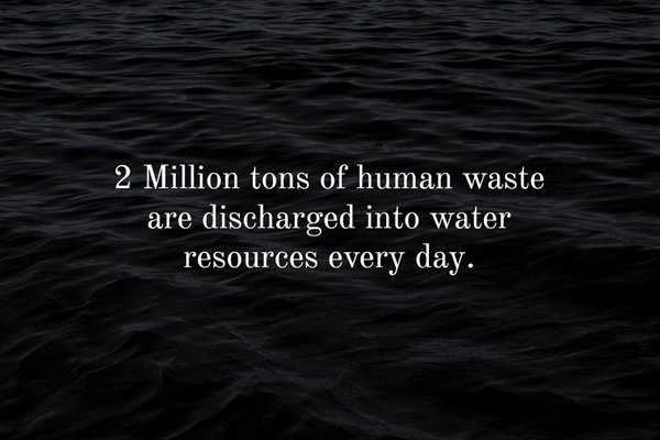 calm - 2 Million tons of human waste are discharged into water resources every day.