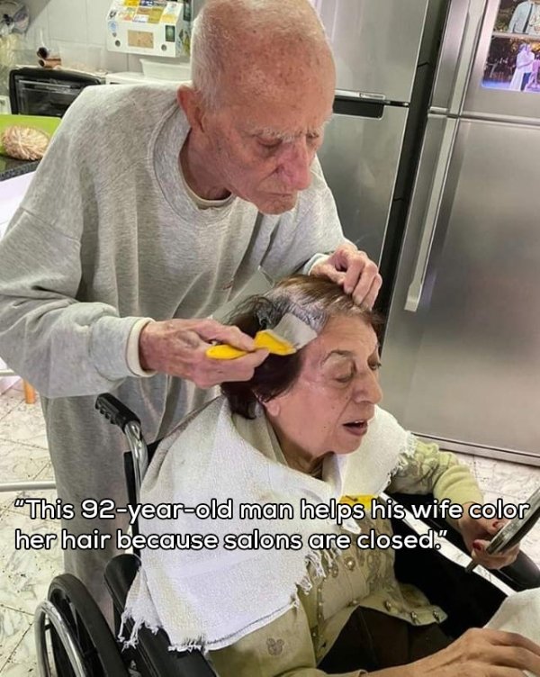 coloured hair grandparents - This 92yearold man helps his wife color her hair because salons are closed"