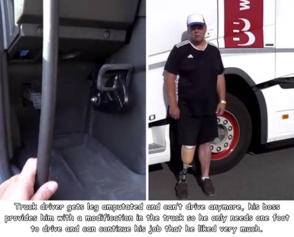 shoulder - 3 3 Truck driver gets leg amputated and can't drive anymore, his boss provides him with a modification in the truck so he only needs one foot to drive and can continue his job that he d very much.