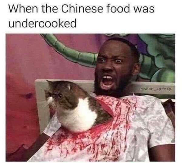 chinese food is undercooked meme - When the Chinese food was undercooked sean_speezy