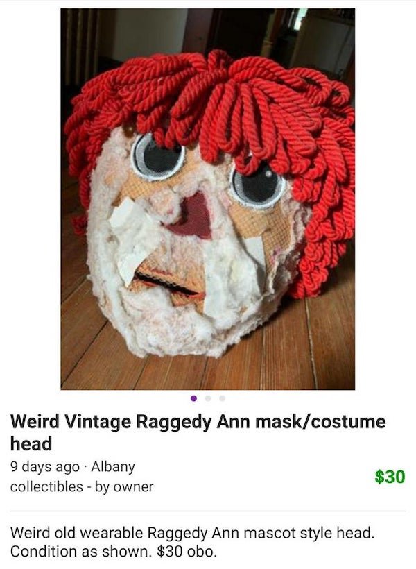 weird vintage raggedy ann mask costume - craigslist