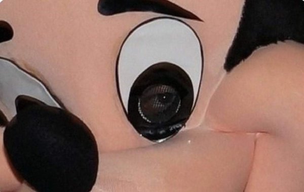 mickey mouse suit meme eye peeping out creepy