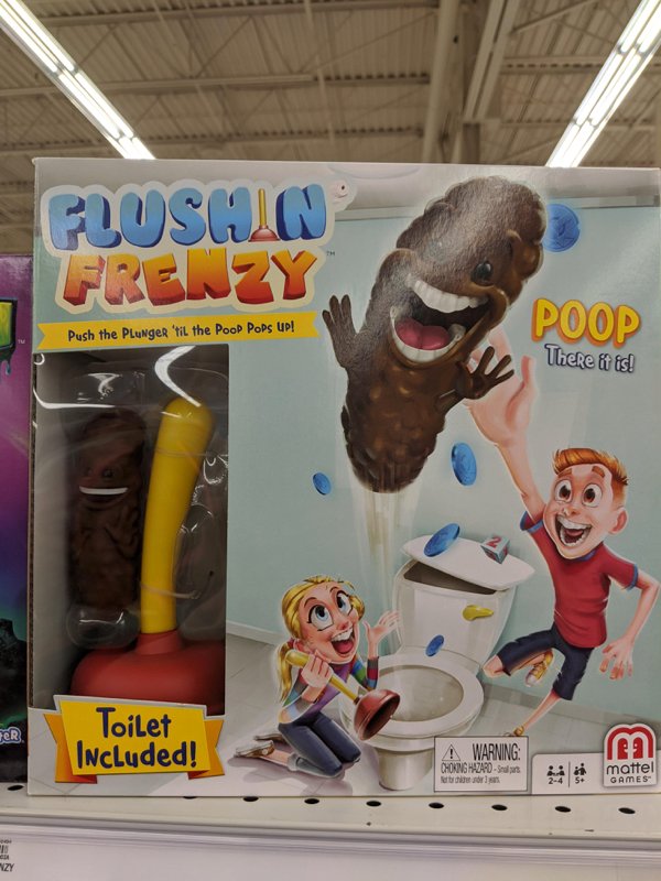 flushin frenzy - Flushan Frenzy Poop Push the Plunger 'til the Poop Pops Up! 1 There it is! Ter Toilet Included! A Warning Choking HazardSrl mattel Games Vzy