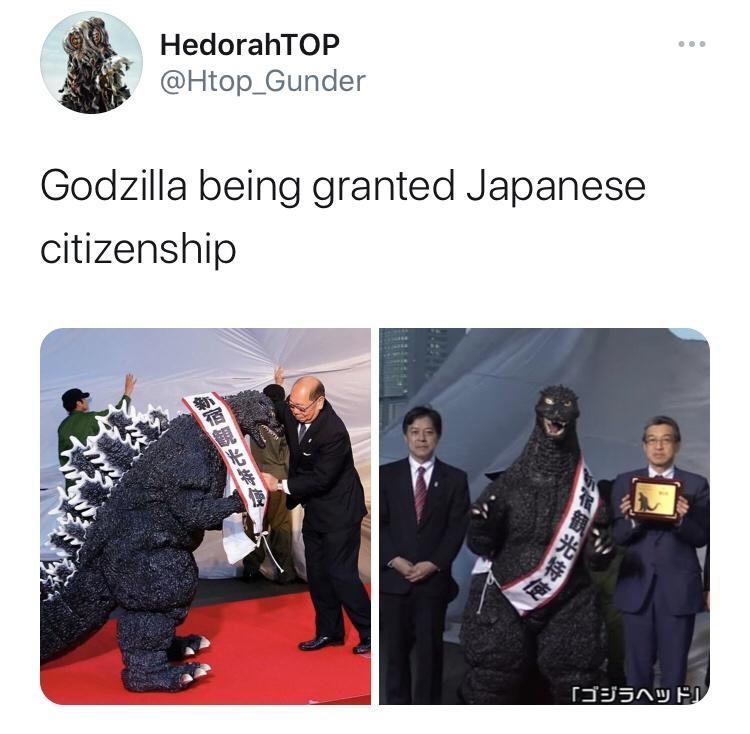 presentation - HedorahTOP Godzilla being granted Japanese citizenship