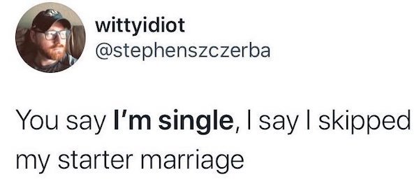 jaw - wittyidiot You say I'm single, I say I skipped my starter marriage