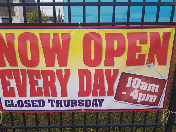 banner - Now Open Every Day 10am 4pm Closed Thursday We