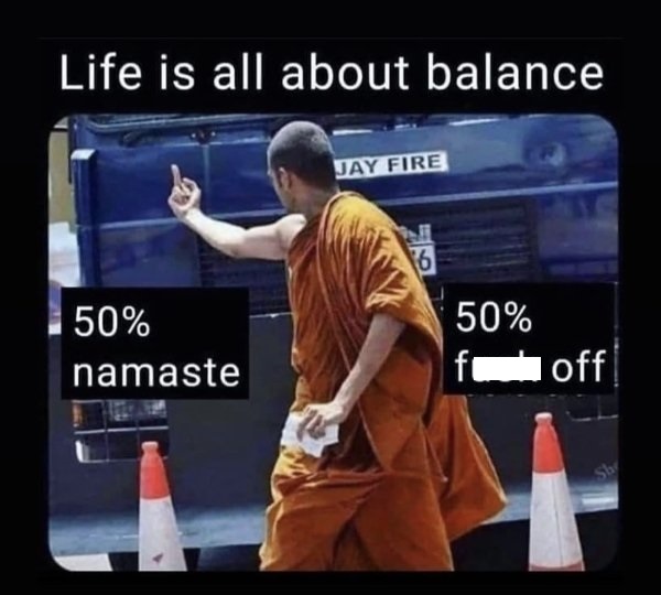 meditation meme - Life is all about balance Jay Fire 16 50% namaste 50% foff Sb