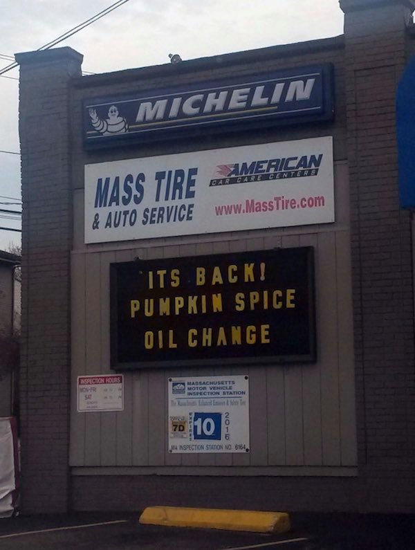 building - Ss Michelin Car Care Centers American Mass Tire & Auto Service Its Back! Pumpkin Spice Oil Change Inspection Hours Wir Massachusetts Motor Vehicle Inspection Station 70 10 1 6 Nspection Staton No. 6164