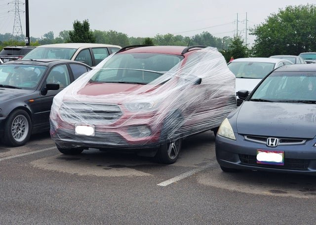 car covered in plastic wrap