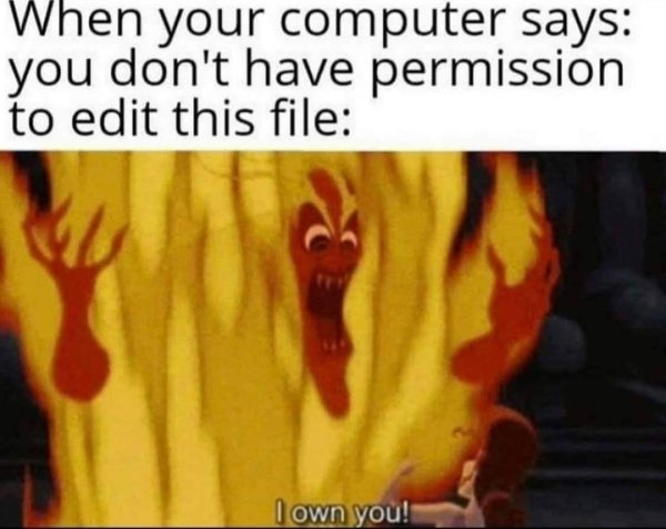own you computer meme - When your computer says you don't have permission to edit this file I own you!