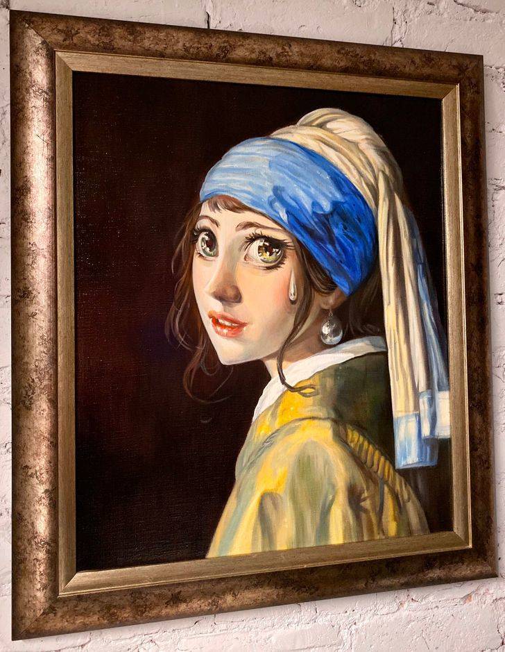 girl with a pearl earring with anime eyes