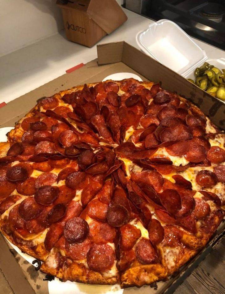 way too much pepperoni on pizza