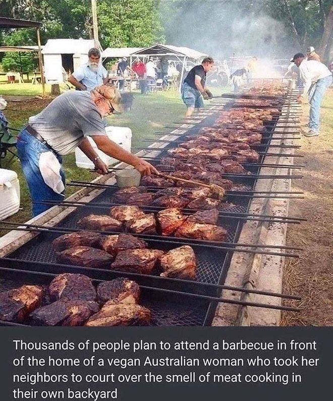 biggest bbq - Thousands of people plan to attend a barbecue in front of the home of a vegan Australian woman who took her neighbors to court over the smell of meat cooking in their own backyard