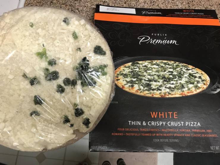 dish - Premium White Tws Chusty Crust Pieza Publix Premium 50 White Thin & Crispy Crust Pizza Four Delicious, Tangy CheesesMozzarella Fortina, Parmesan, And RomanoTastefully Teamed Up With Hearty Spinach And Classic Seasonings. Cook Before Serving Net Wt 