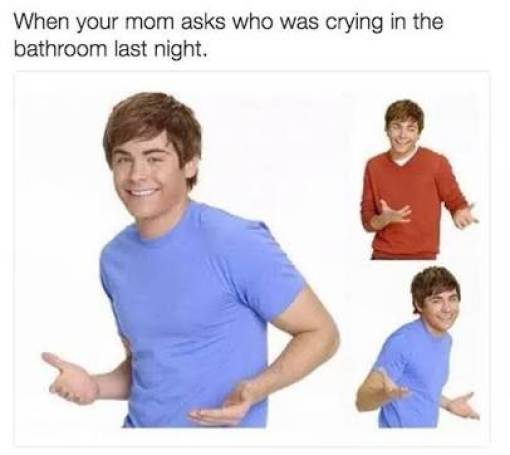 depressing memes - When your mom asks who was crying in the bathroom last night.