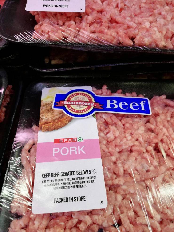 red meat - Hitrea Packed In Store Me Guaranteed Beef Bes Sparos Pork Keep Refrigerated Below 5 C. Use Within One Day Of Sell By Date Or Freeze For Maximum Of 2 Months. Once Defrosted Use Imediately. Do Not Refreeze, Packed In Store Fi