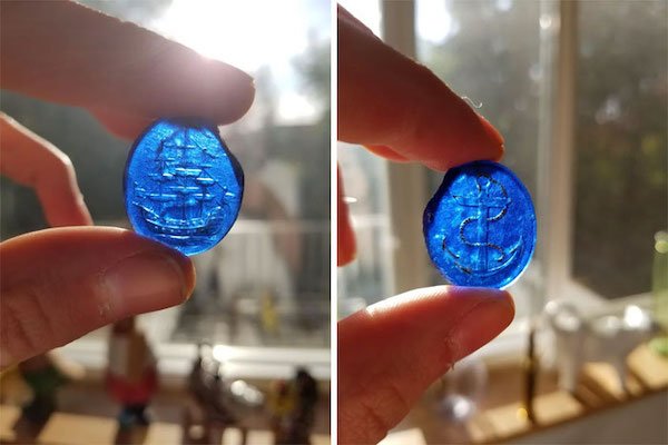 blue glass token from france