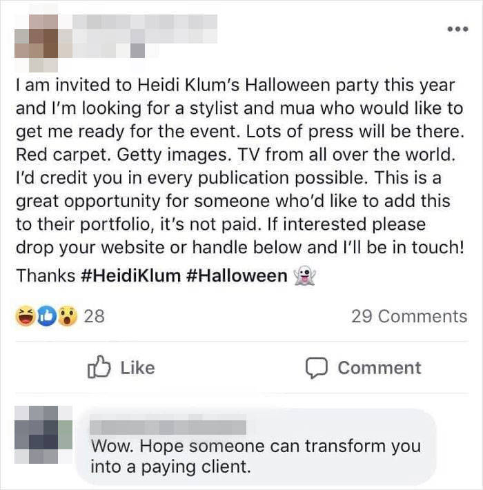 Make-up artist - I am invited to Heidi Klum's Halloween party this year and I'm looking for a stylist and mua who would to get me ready for the event. Lots of press will be there. Red carpet. Getty images. Tv from all over the world. I'd credit you in eve