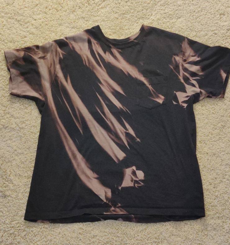 “A black shirt of mine that got a solar tie-dye job after years of being crammed in the back of my car.”