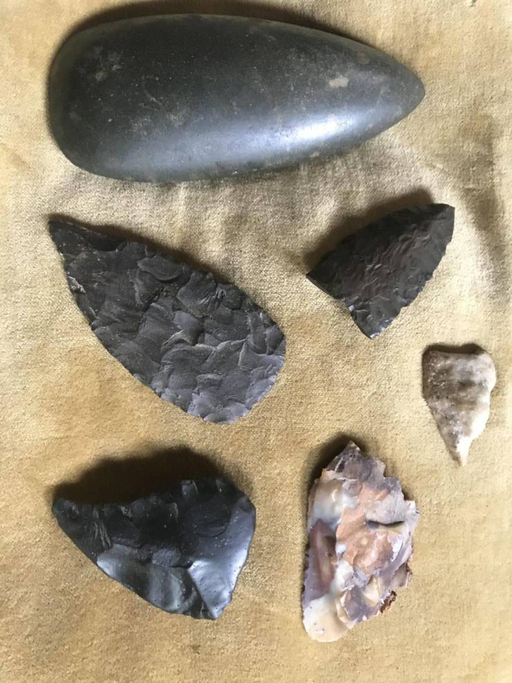 “Stone tools found walking with my dog along dried up riverbed.”