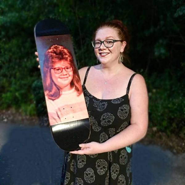 "My brother-in-law got my sister's peak blunder year yearbook picture on a skateboard."