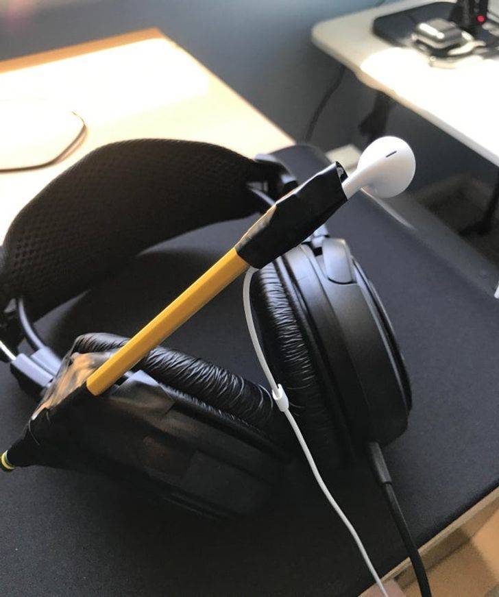 "My friend's solution while he waits for his headset to arrive"