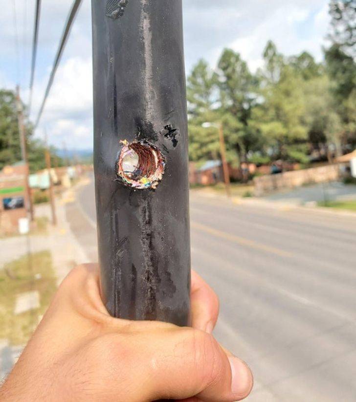 "Make sure you pay attention to all your surroundings before you drill. You may cut internet/phone connection to 400 people. (Cable was behind the telephone pole.)"