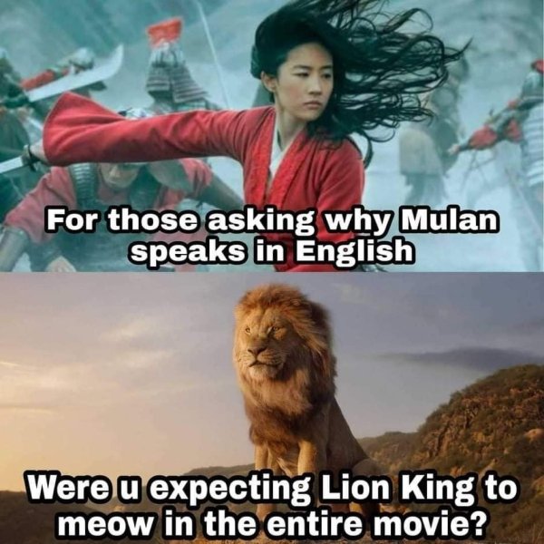disney mulan - For those asking why Mulan speaks in English Were u expecting Lion King to meow in the entire movie?