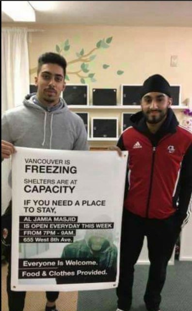 youth - Vancouver Is Freezing Shelters Are At Capacity If You Need A Place To Stay, Al Jamia Masjid Is Open Everyday This Week From 7PM Qam, 655 West ath Ave. Everyone is Welcome. Food & Clothes Provided.