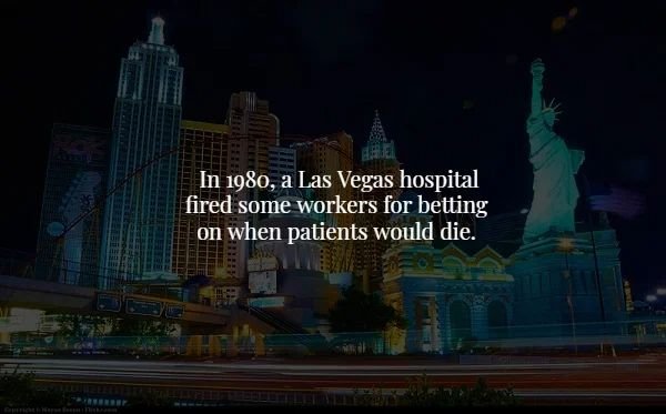 new york-new york hotel & casino - In 1980, a Las Vegas hospital fired some workers for betting on when patients would die.