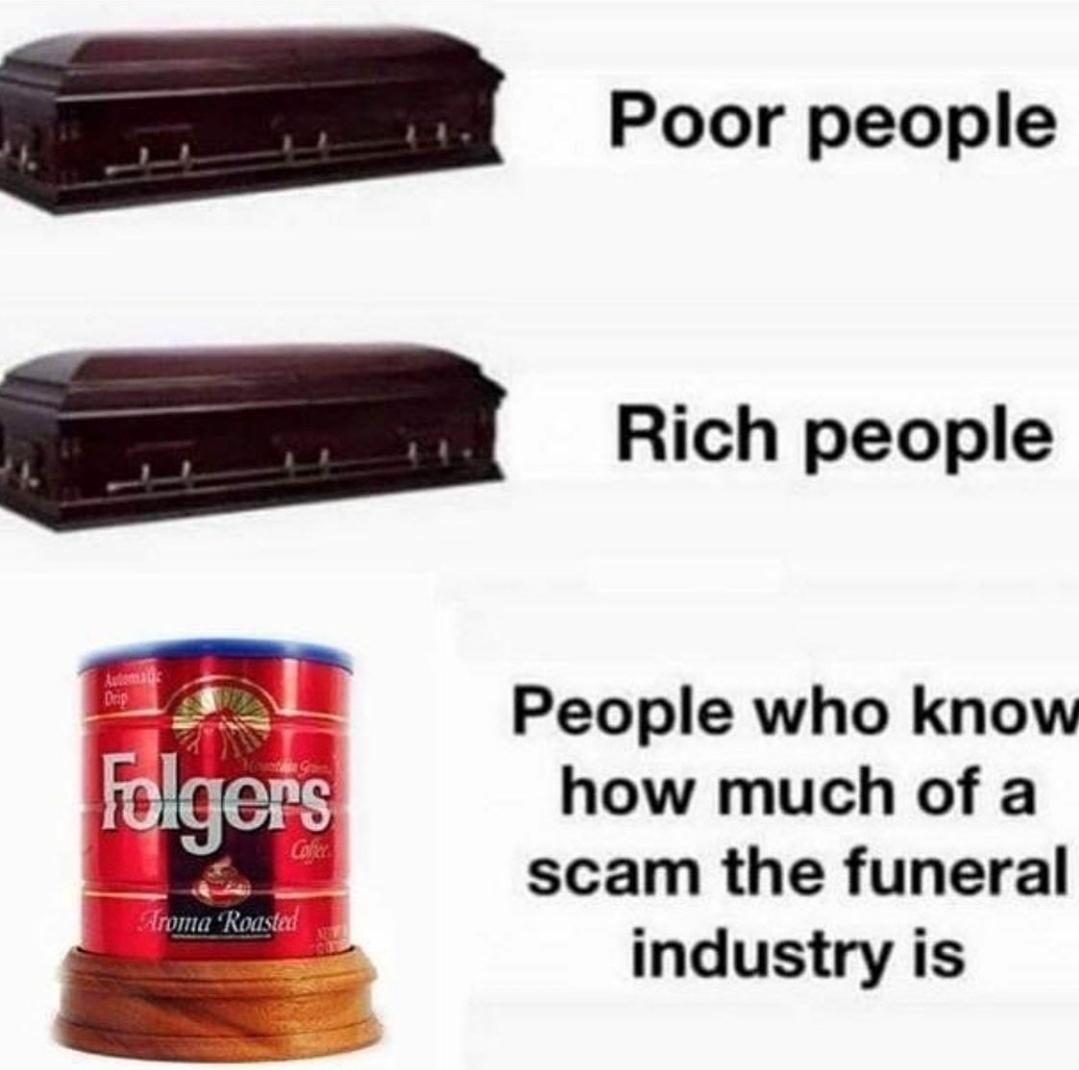 Poor people Rich people People who know how much of a scam the funeral industry is