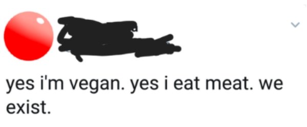 yes i'm vegan. yes i eat meat. we exist.