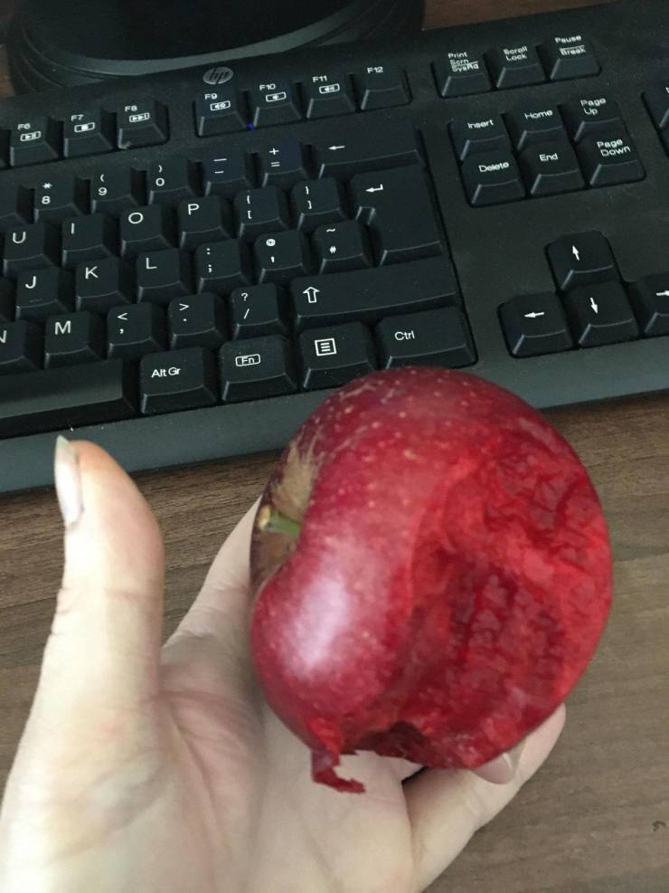 “This apples flesh is the same colour as it’s skin.”