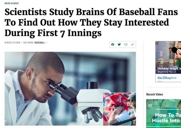 communication - News In Brief Scientists Study Brains Of Baseball Fans To Find Out How They Stay Interested During First 7 Innings 91820 Am. See More Baseball Holiday magic i Beginning Now 6 Wario Recent Video How To Tu Hustle Into