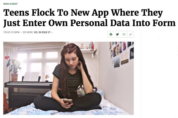 onion teens flock to new app data - News In Brief Teens Flock To New App Where They Just Enter Own Personal Data Into Form 7h020 Pm. See More Vol 56 Issue 27