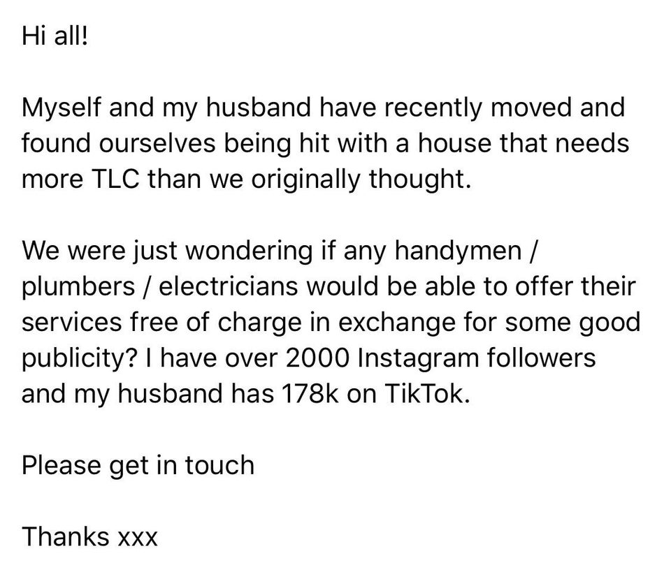 entitled people - Data - Hi all! Myself and my husband have recently moved and found ourselves being hit with a house that needs more Tlc than we originally thought. We were just wondering if any handymen plumbers electricians would be able to offer their