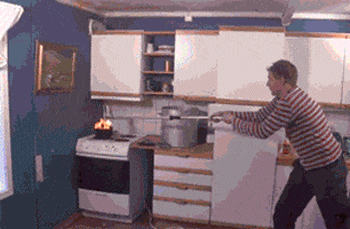 pouring water on a grease fire gif