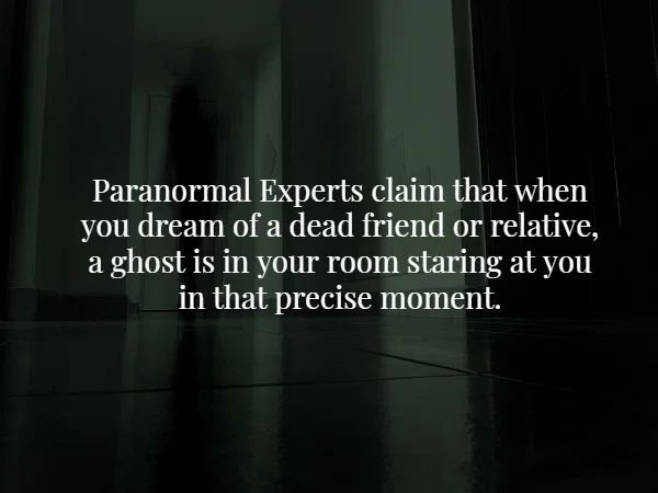 darkness - Paranormal Experts claim that when you dream of a dead friend or relative, a ghost is in your room staring at you in that precise moment.