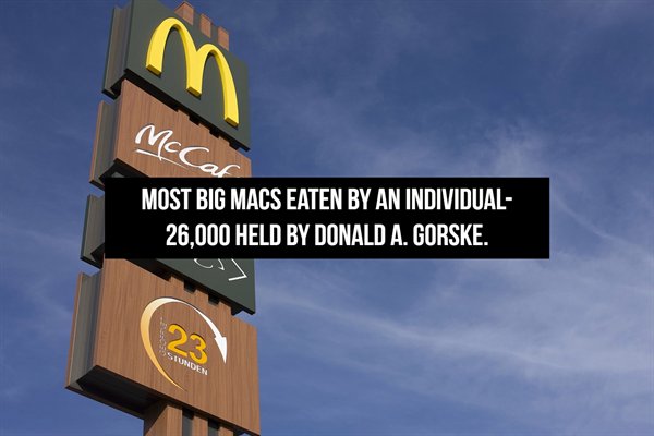 mcdonald's signs - m McCar Most Big Macs Eaten By An Individual 26,000 Held By Donald A. Gorske. 23 Salam