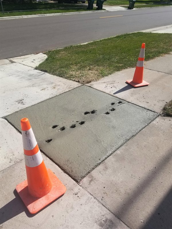 “Finally got our cracked sidewalk repaired only for some lady to walk her dog straight through it an hour later. All she gave was a shrug.”