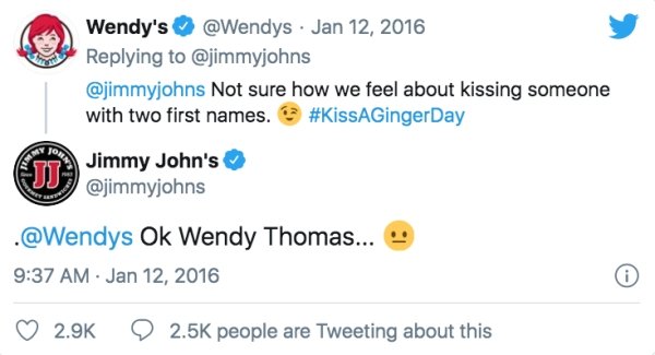 Not sure how we feel about kissing someone with two first names. Jimmy John's . Ok Wendy Thomas...